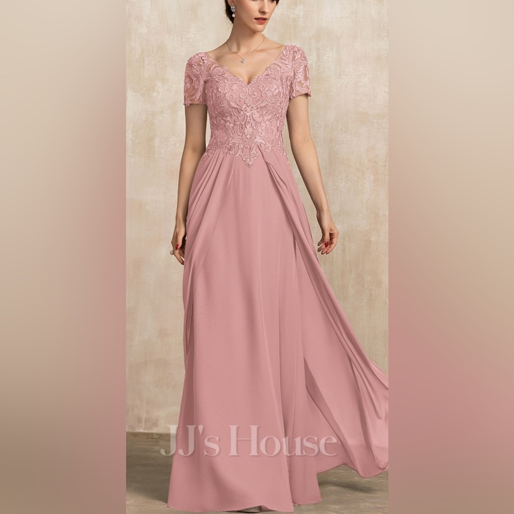 NWT JJ's House Blush Pink Chiffon Lace Floor Length Mother of Bride Dress Sz 16W